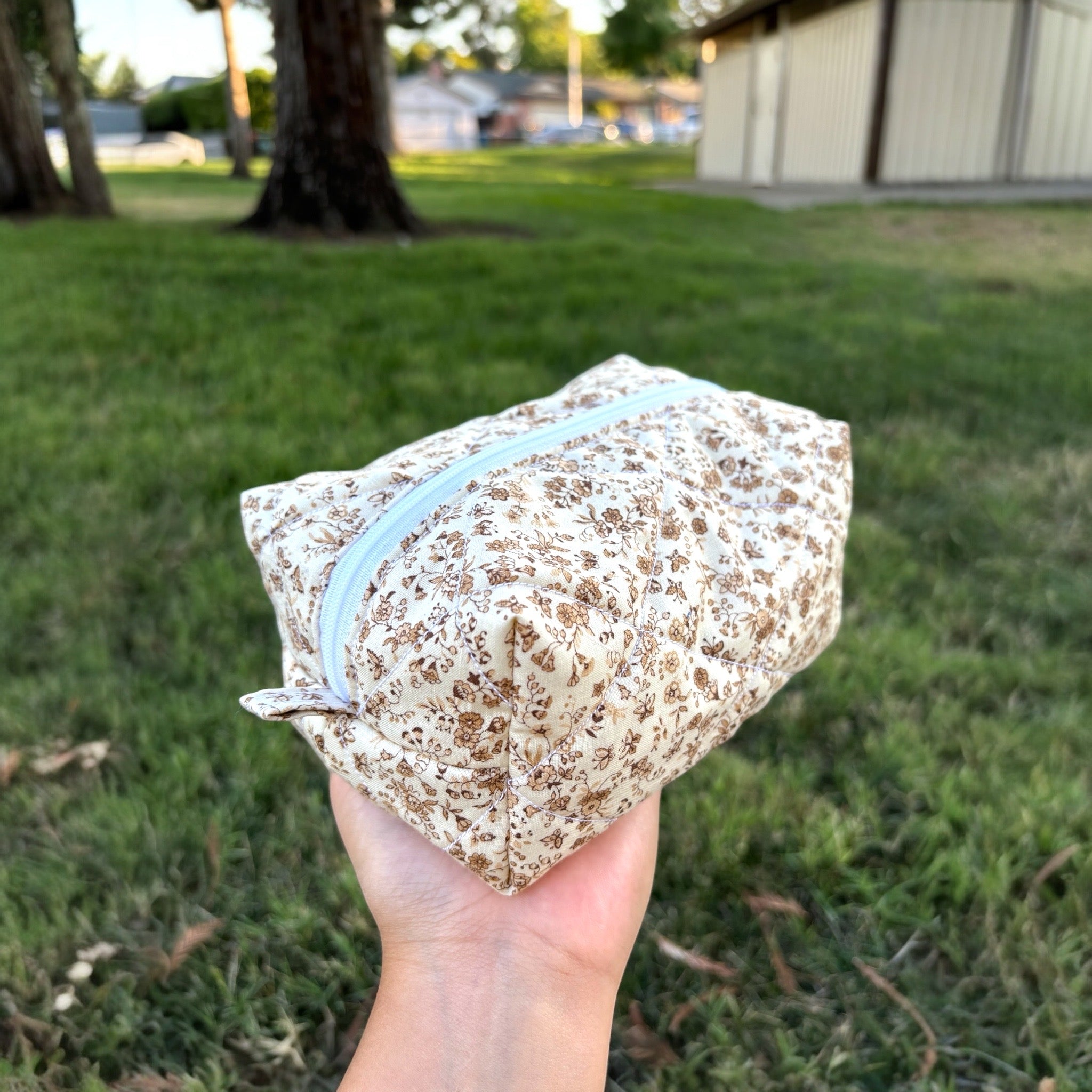 Brown Floral Make-up Bag