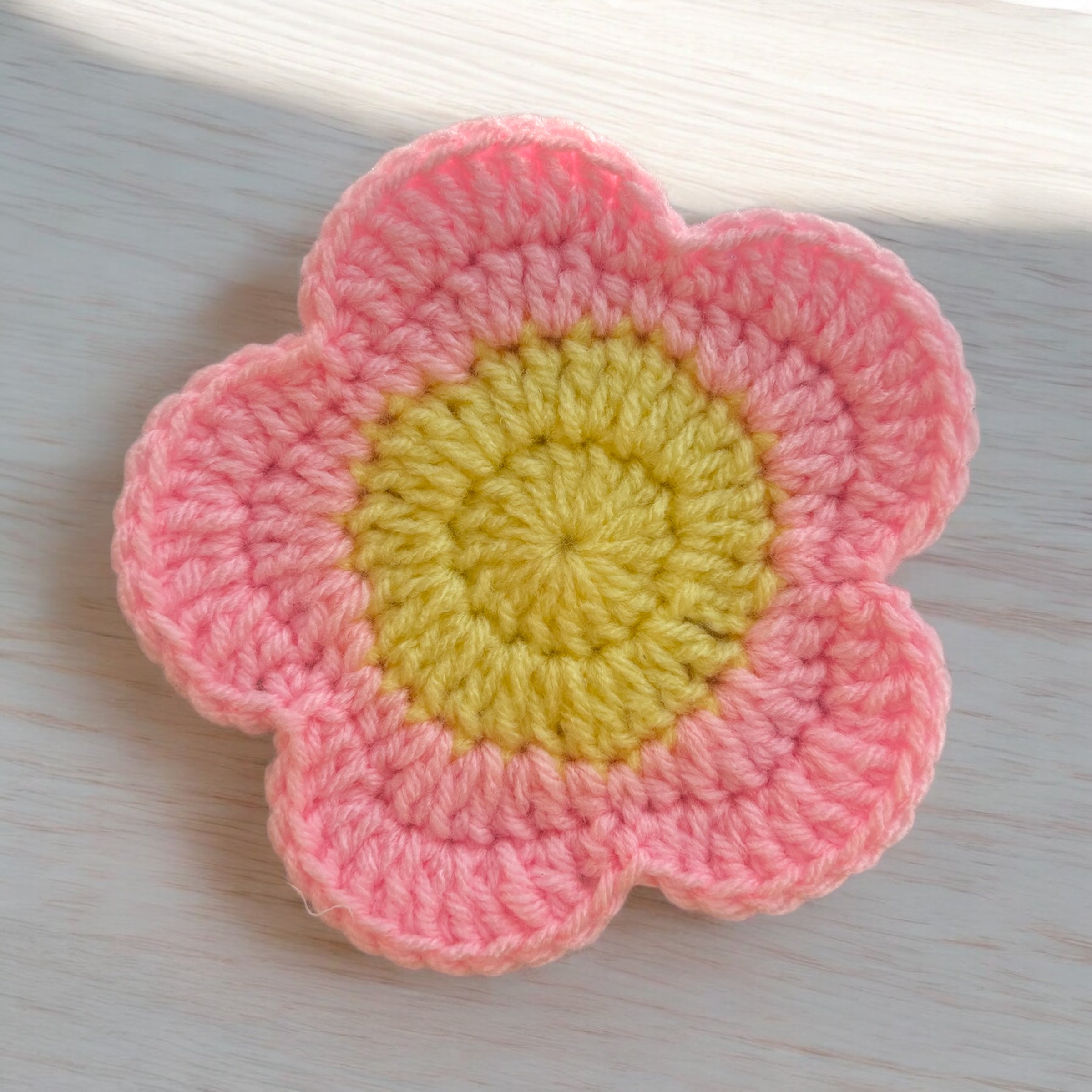 Pink Flower Crochet Coaster